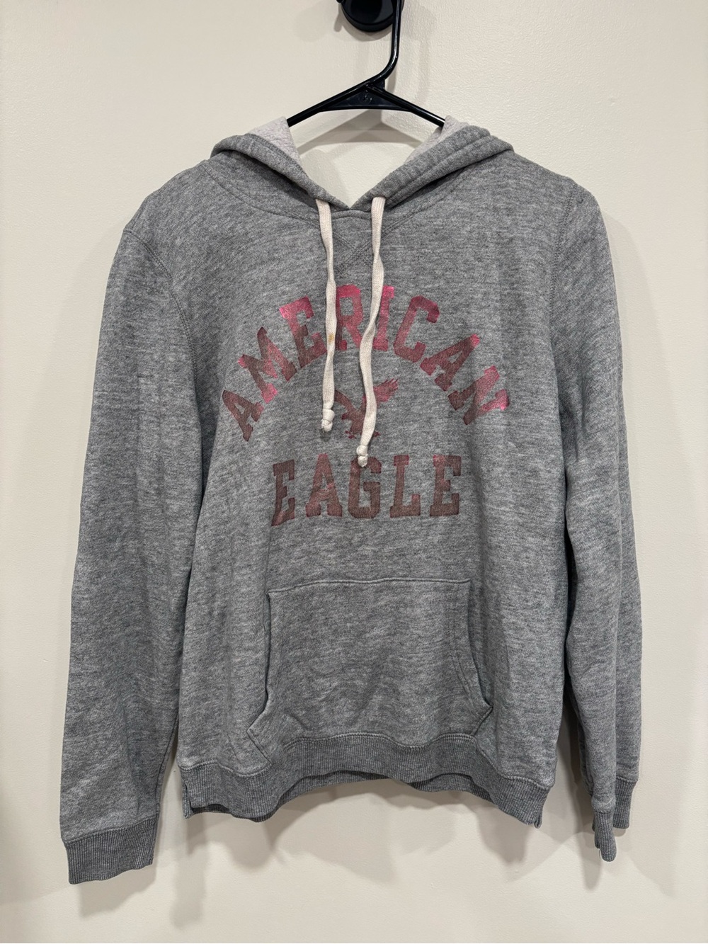 American Eagle Outfitters Gray Pullover Hoodie with Red Logo